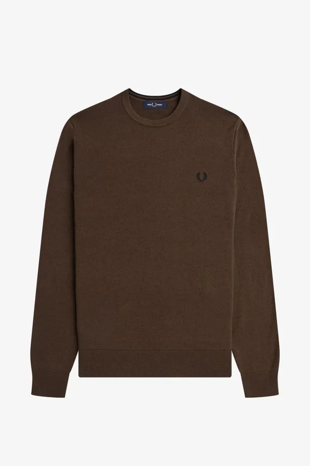 Men Classic Crew Neck Jumper Burnt Tobacco Fred Perry Knitwear
