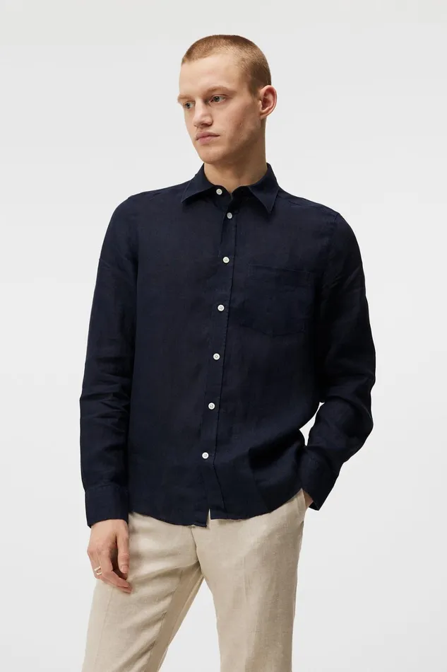 Men Clean Linen Slim Shirt JL Navy JLindeberg Shirts