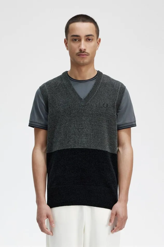 Men Colour Block Chenille Tank Field Green Fred Perry Knitwear