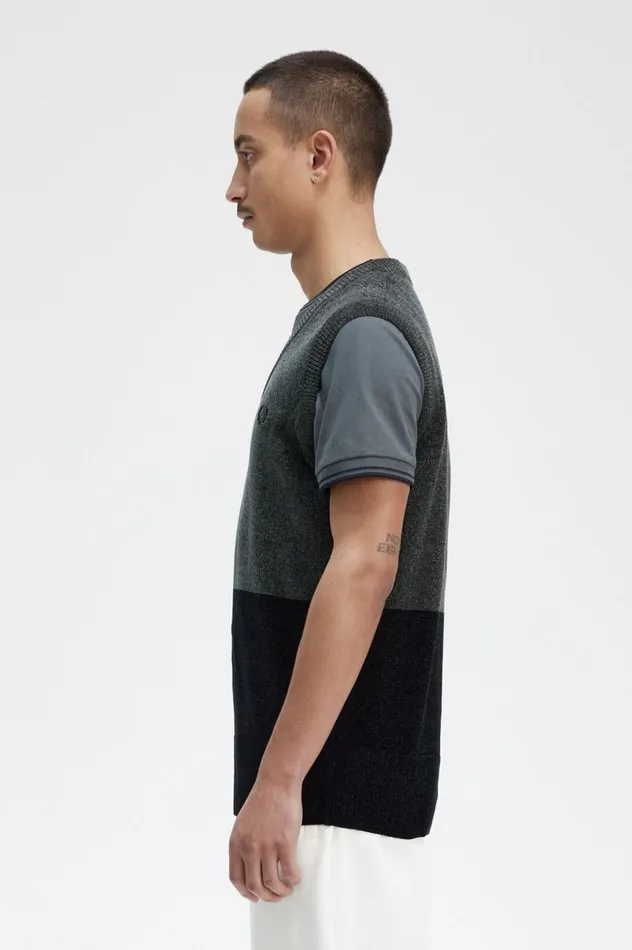 Men Colour Block Chenille Tank Field Green Fred Perry Knitwear