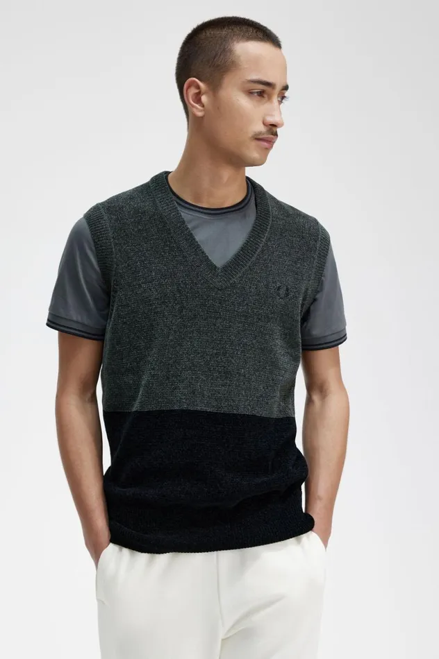 Men Colour Block Chenille Tank Field Green Fred Perry Knitwear