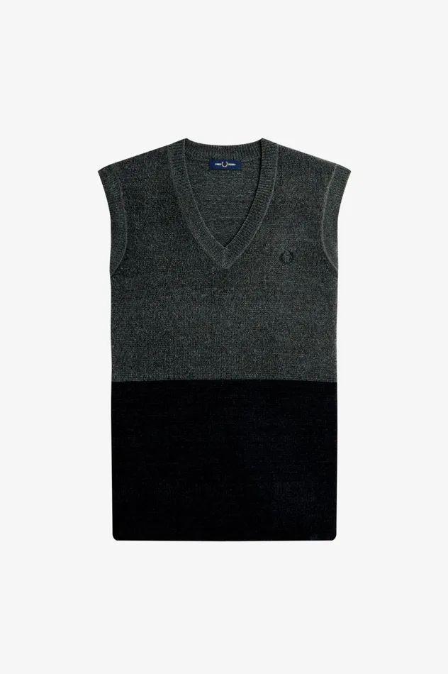 Men Colour Block Chenille Tank Field Green Fred Perry Knitwear