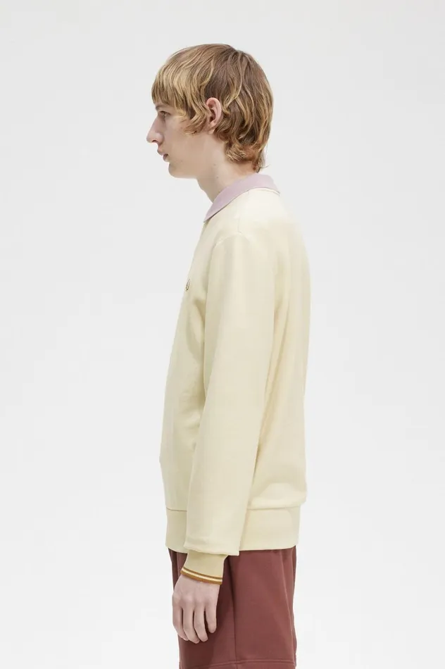 Men Crew Neck Sweatshirt Oatmeal Fred Perry Sweatshirts