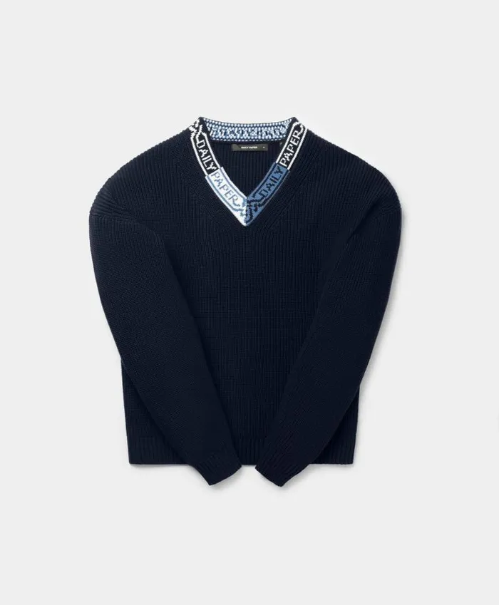 Men Deep Navy Roshaun Sweater Daily Paper Hoodies and Sweaters