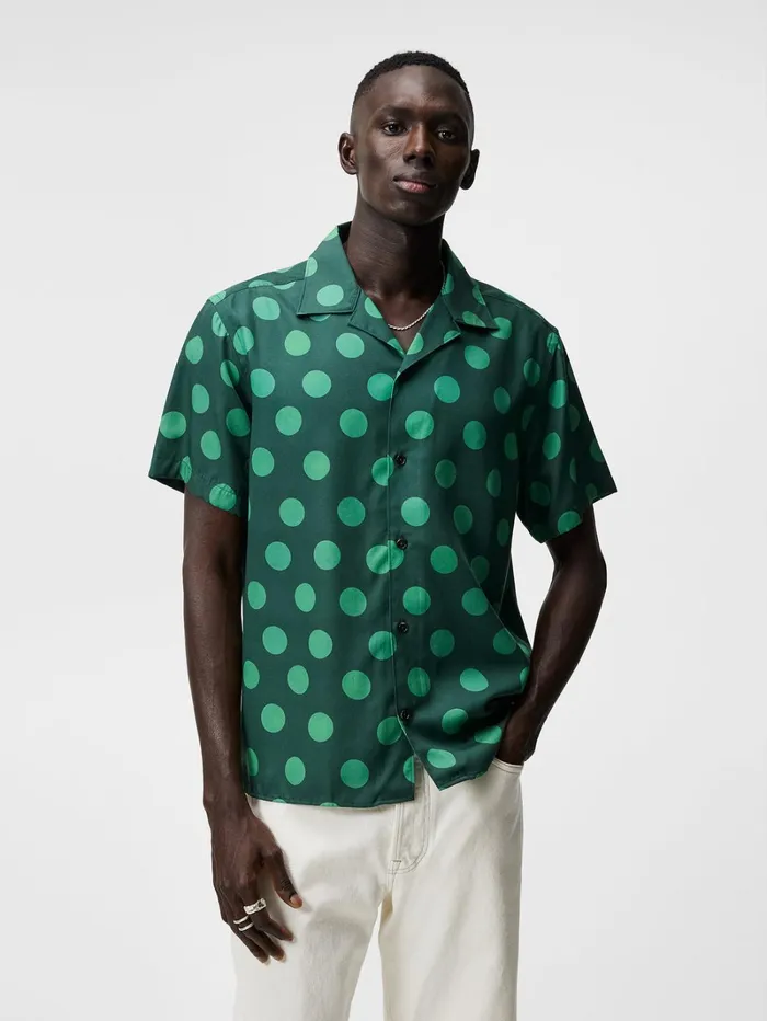 Men Elio Dot Print Shirt Rain Forest JLindeberg Shirts