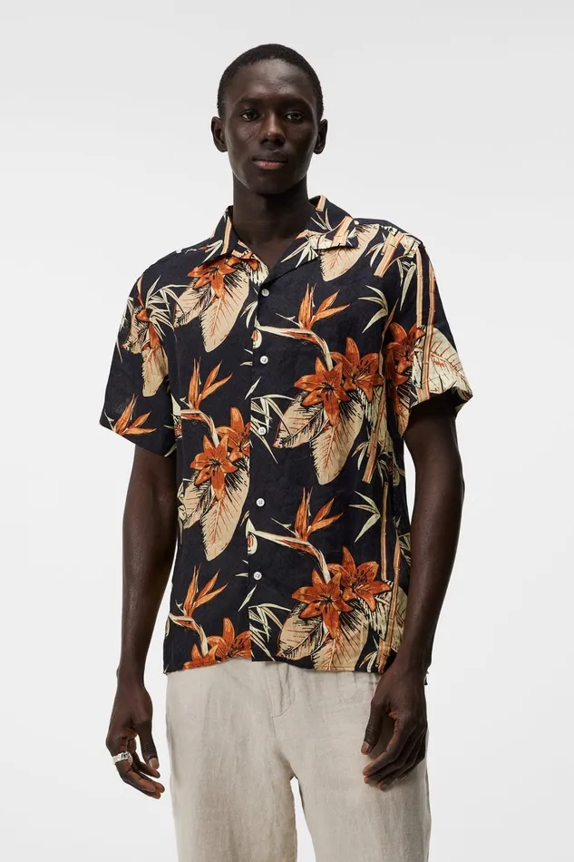 Men Elio Tropical Print Reg Shirt JL Navy JLindeberg Shirts