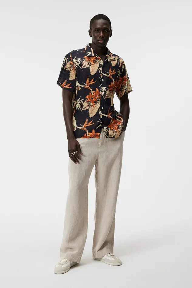Men Elio Tropical Print Reg Shirt JL Navy JLindeberg Shirts