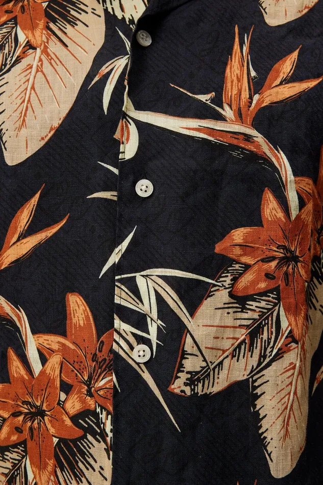 Men Elio Tropical Print Reg Shirt JL Navy JLindeberg Shirts