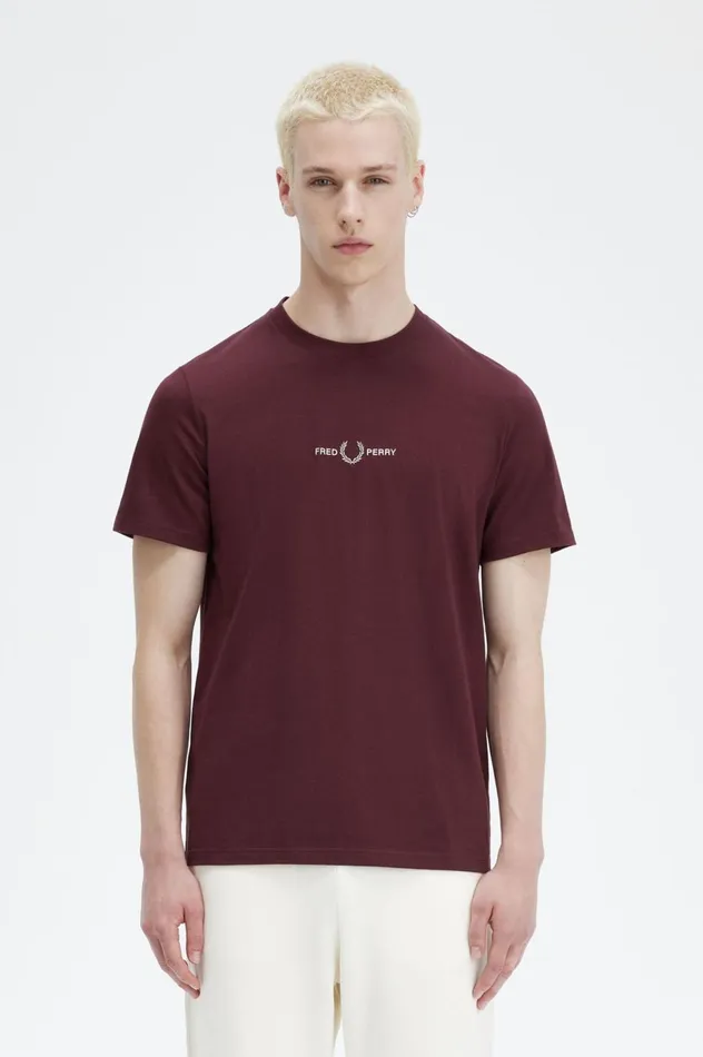 Men Embroidered TShirt Oxblood Fred Perry TShirts