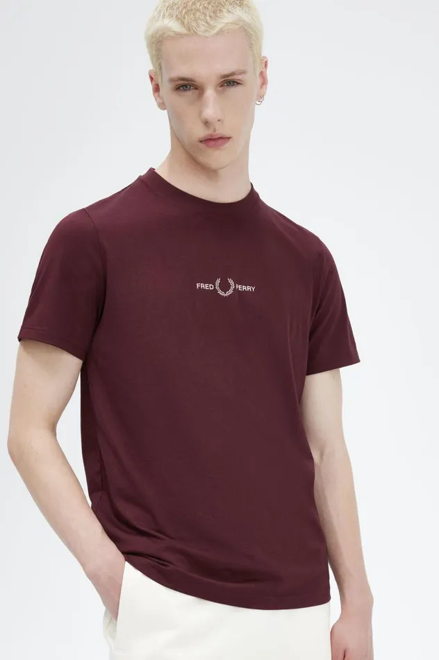 Men Embroidered TShirt Oxblood Fred Perry TShirts