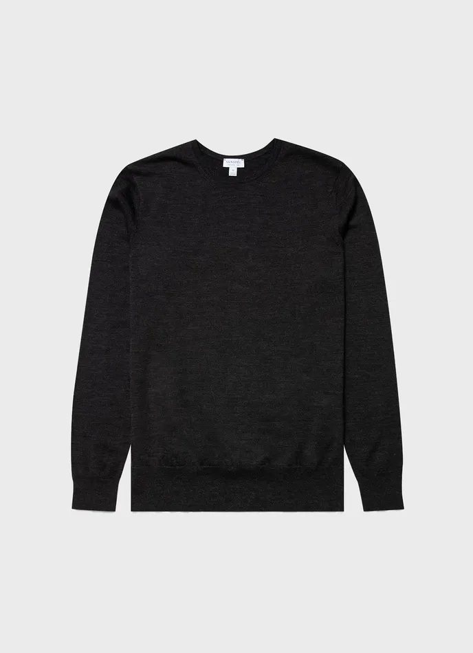 Men ExtraFine Merino Crew Neck Charcoal Melange Knitwear ussunspel