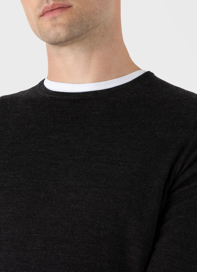 Men ExtraFine Merino Crew Neck Charcoal Melange Knitwear ussunspel Men ExtraFine Merino Crew Neck Charcoal Melange Knitwear ussunspel