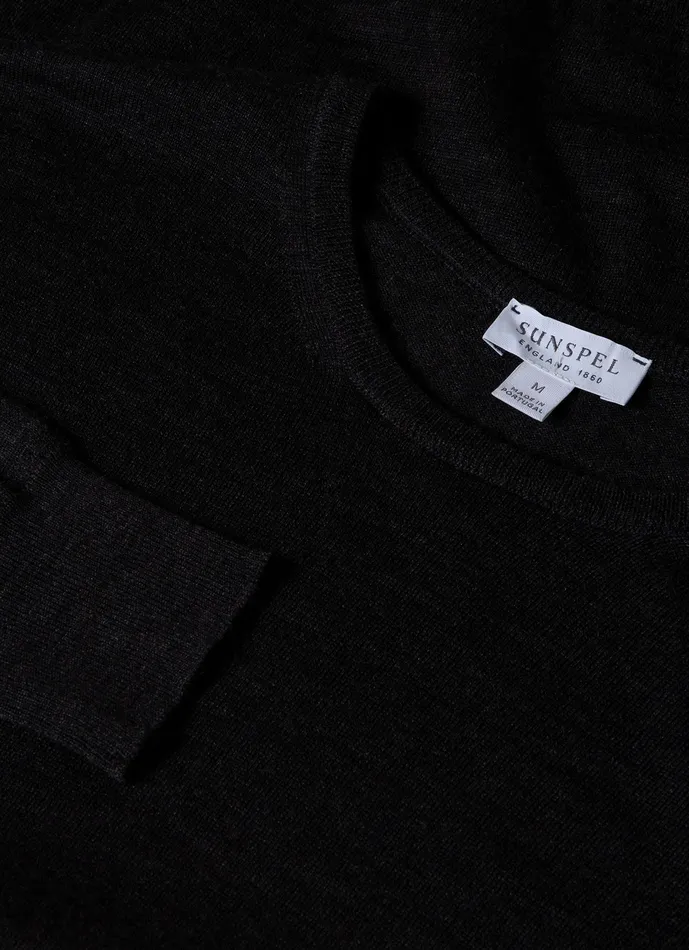 Men ExtraFine Merino Crew Neck Charcoal Melange Knitwear ussunspel Men ExtraFine Merino Crew Neck Charcoal Melange Knitwear ussunspel