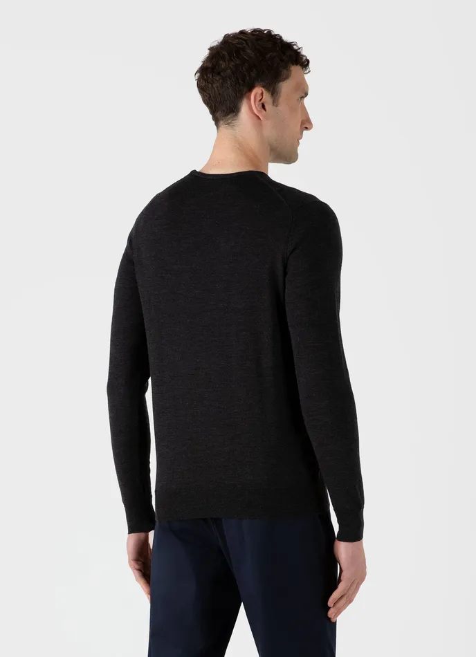 Men ExtraFine Merino Crew Neck Charcoal Melange Knitwear ussunspel Men ExtraFine Merino Crew Neck Charcoal Melange Knitwear ussunspel