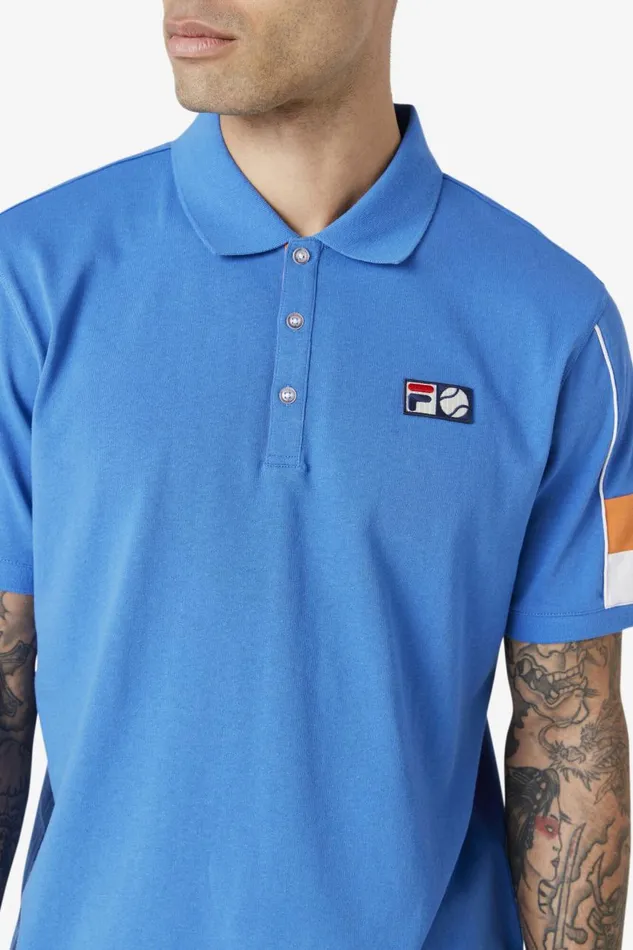 Men Fila Polo and Rugby Shirts Coda Polo Strong Blue White Coral Rose