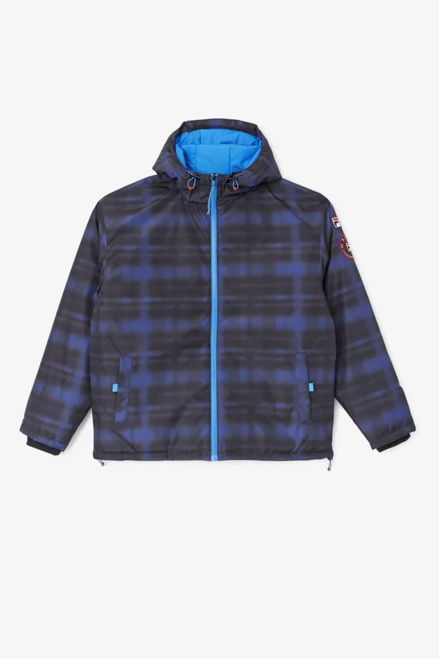 Men Fila Sweaters and Outerwear Beta Puffer Jacket Blue Shadow Check