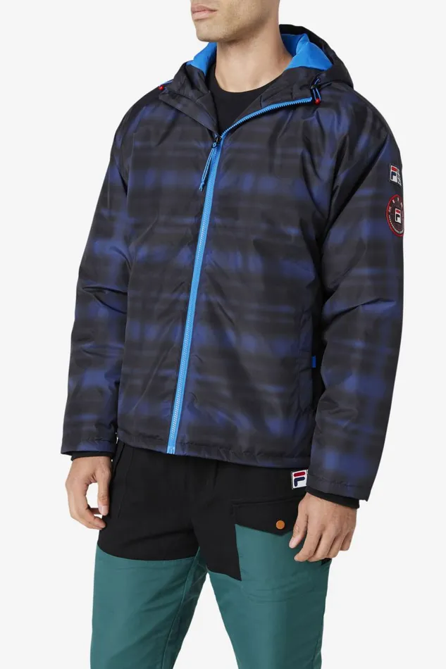Men Fila Sweaters and Outerwear Beta Puffer Jacket Blue Shadow Check