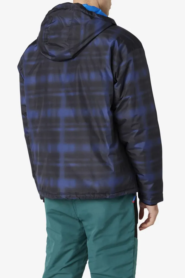Men Fila Sweaters and Outerwear Beta Puffer Jacket Blue Shadow Check