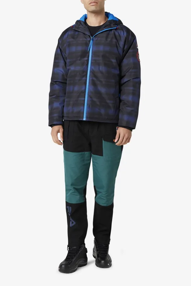 Men Fila Sweaters and Outerwear Beta Puffer Jacket Blue Shadow Check