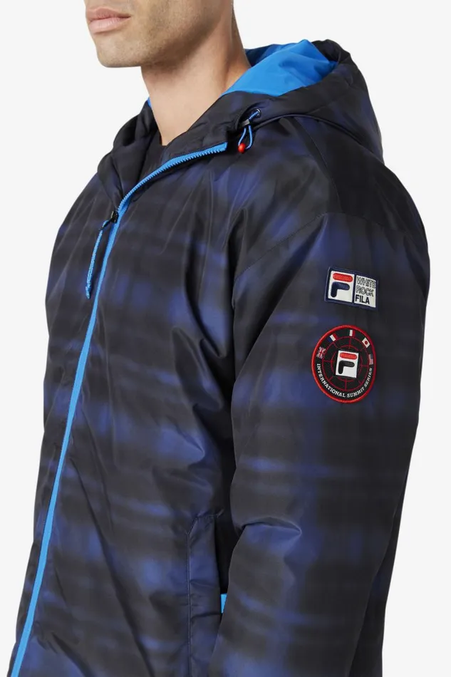 Men Fila Sweaters and Outerwear Beta Puffer Jacket Blue Shadow Check