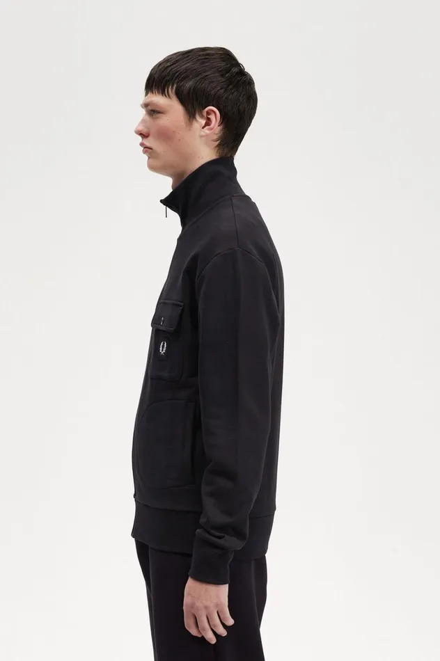 Men Funnel Neck Track Jacket Black Fred Perry Track Jackets