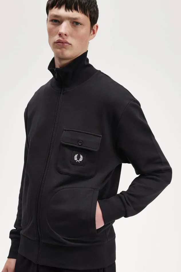Men Funnel Neck Track Jacket Black Fred Perry Track Jackets