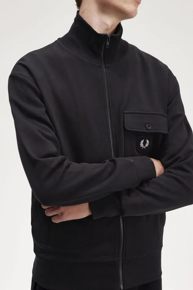 Men Funnel Neck Track Jacket Black Fred Perry Track Jackets