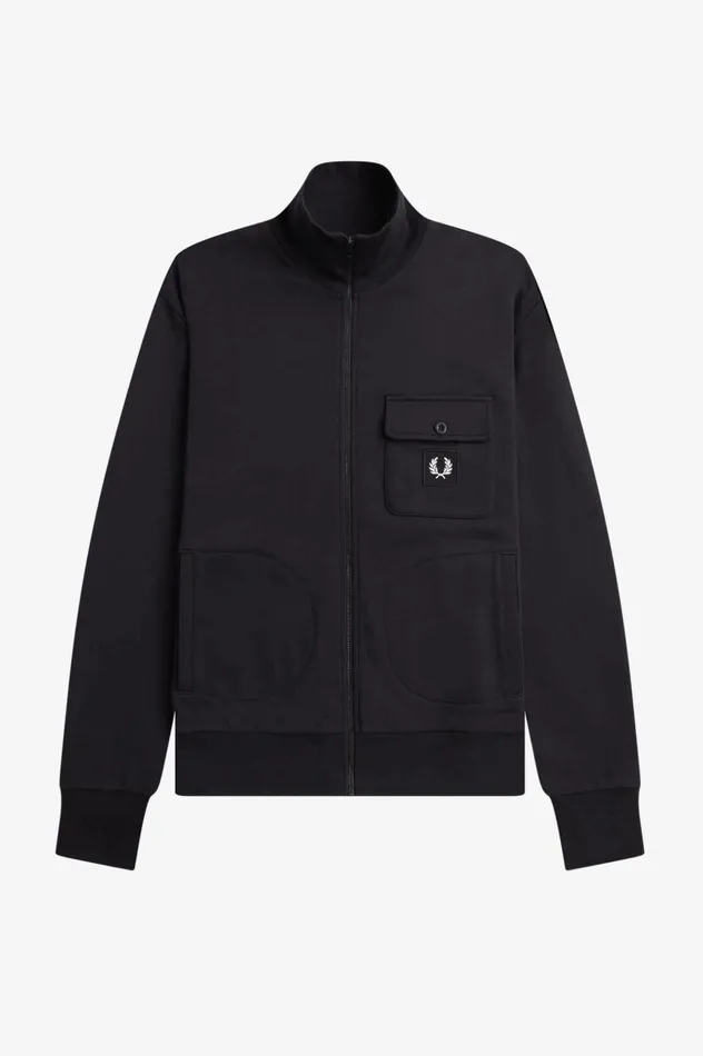 Men Funnel Neck Track Jacket Black Fred Perry Track Jackets