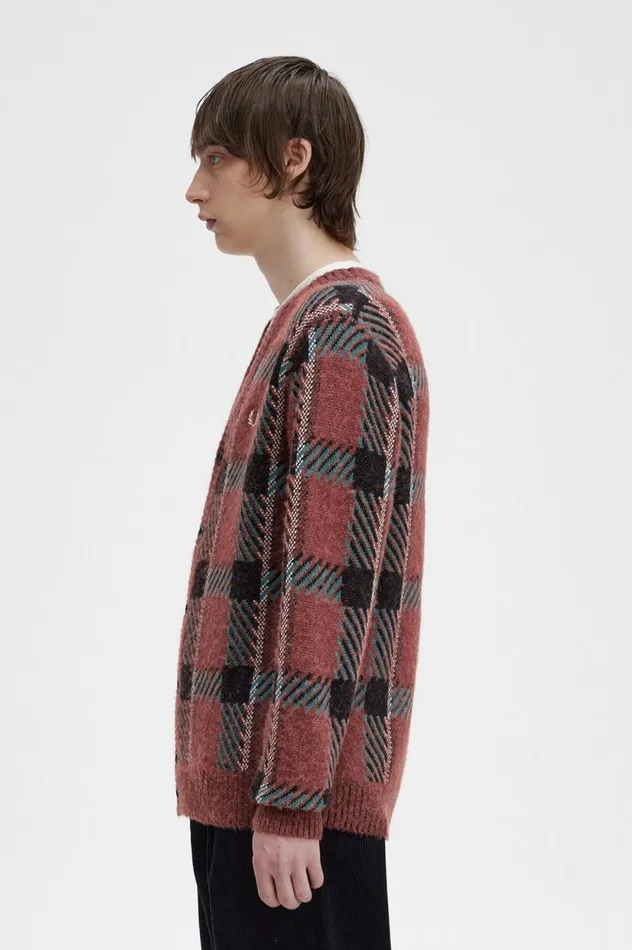 Men Glitch Tartan Cardigan Whisky Brown Fred Perry Knitwear