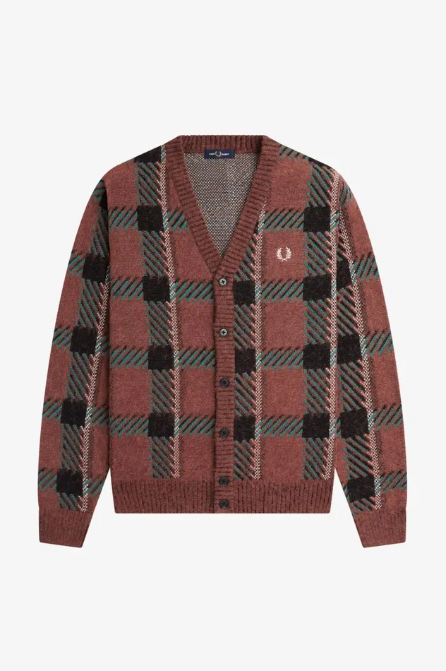 Men Glitch Tartan Cardigan Whisky Brown Fred Perry Knitwear