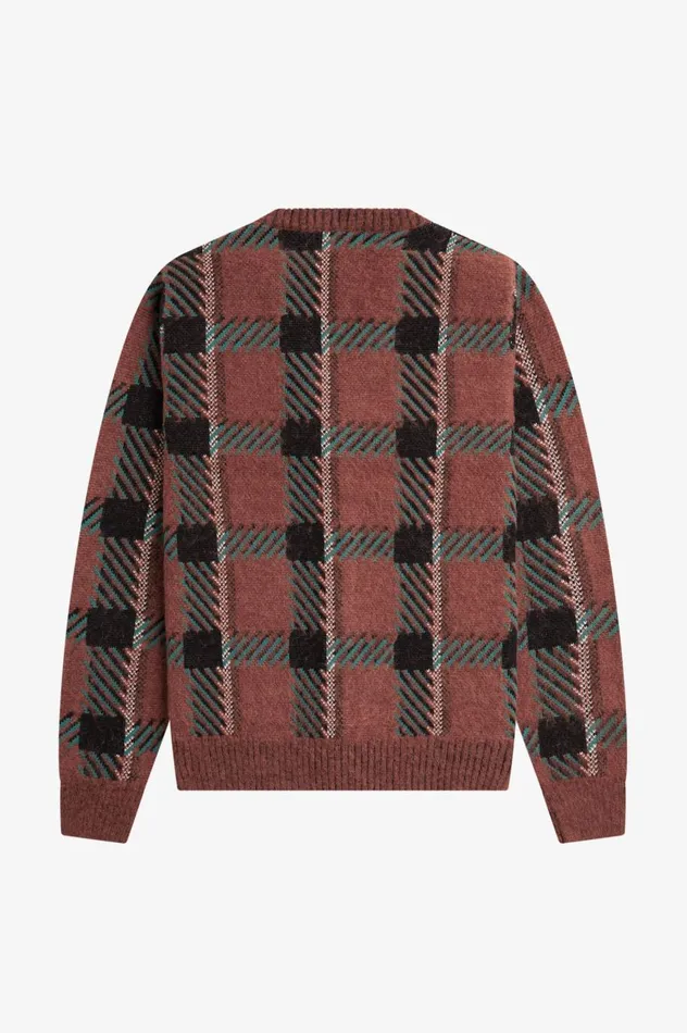 Men Glitch Tartan Cardigan Whisky Brown Fred Perry Knitwear