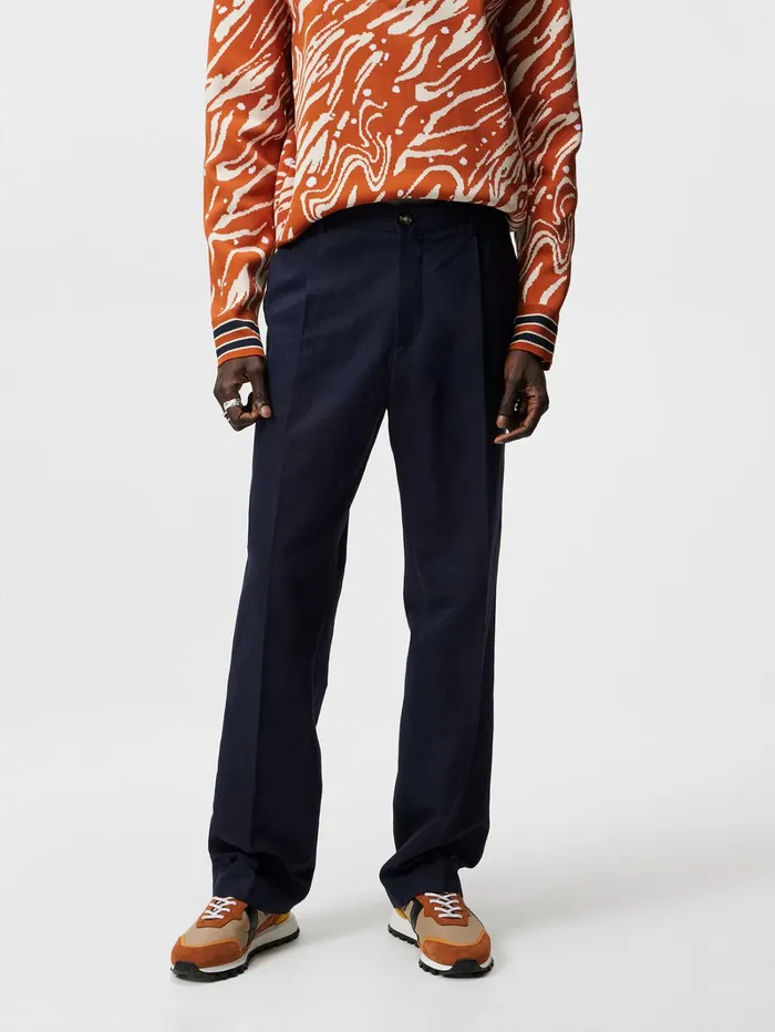 Men Haij Cotton Linen Pants JL Navy JLindeberg Tailored Trousers