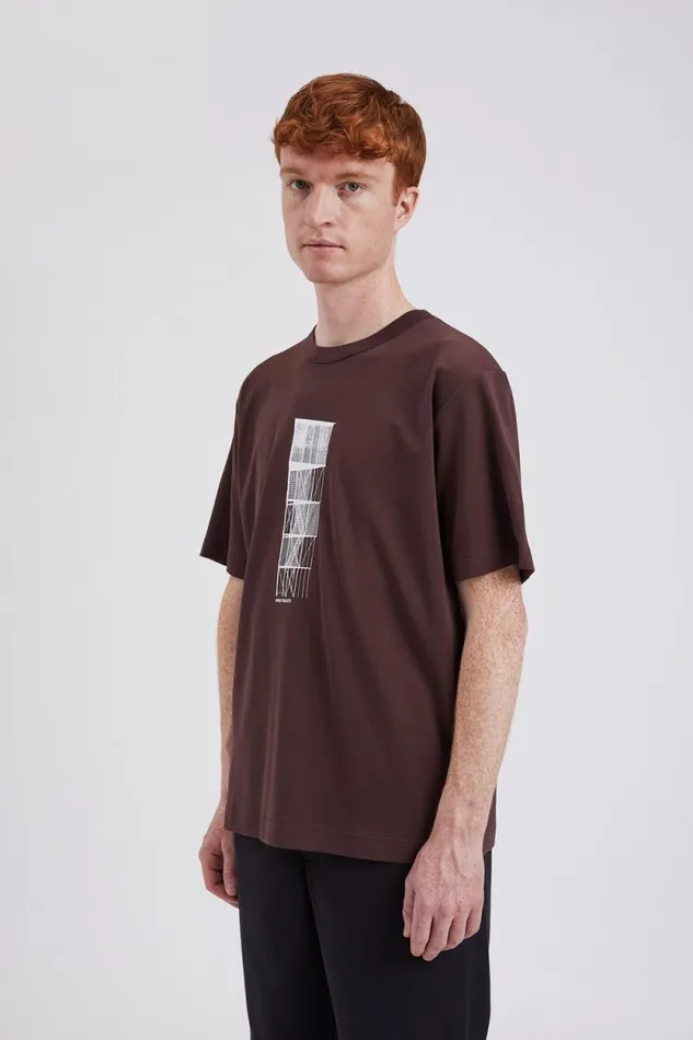Men Holger Organic Interlock Tower Print TShirt Wine Red Norse Projects TShirts