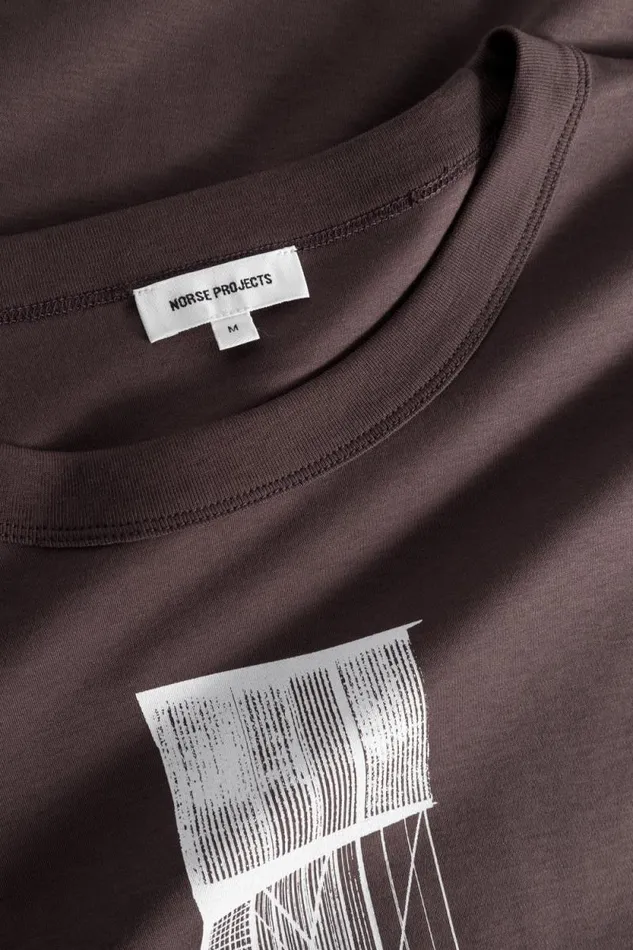 Men Holger Organic Interlock Tower Print TShirt Wine Red Norse Projects TShirts