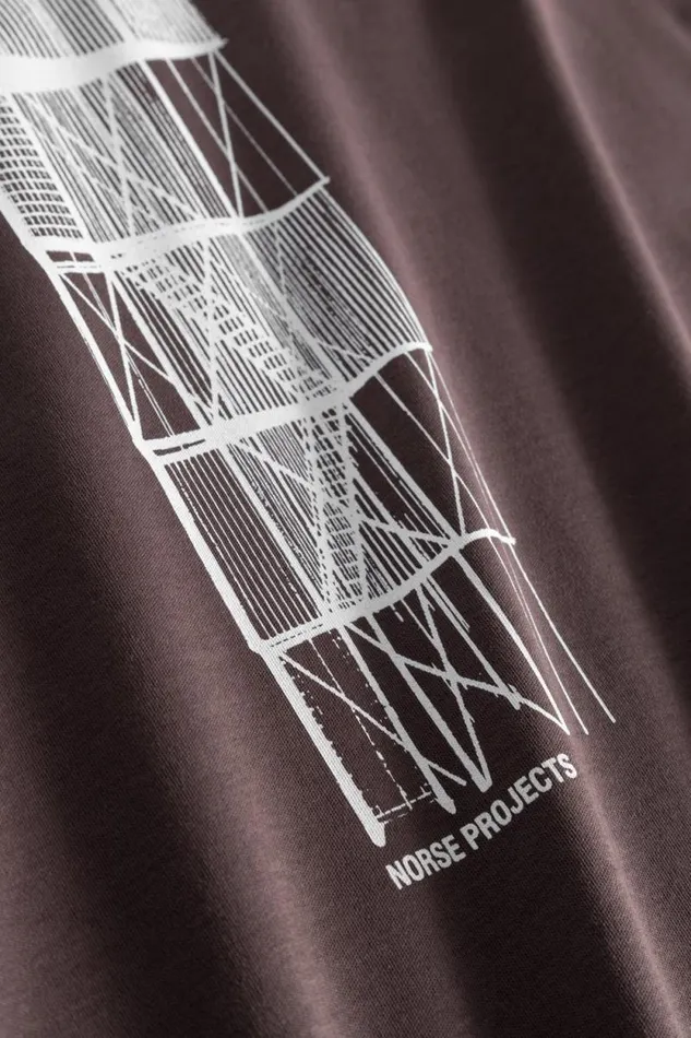 Men Holger Organic Interlock Tower Print TShirt Wine Red Norse Projects TShirts