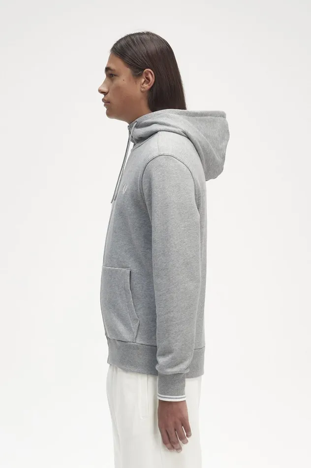 Men Hooded Zip Through Sweatshirt Steel Marl Fred Perry Sweatshirts