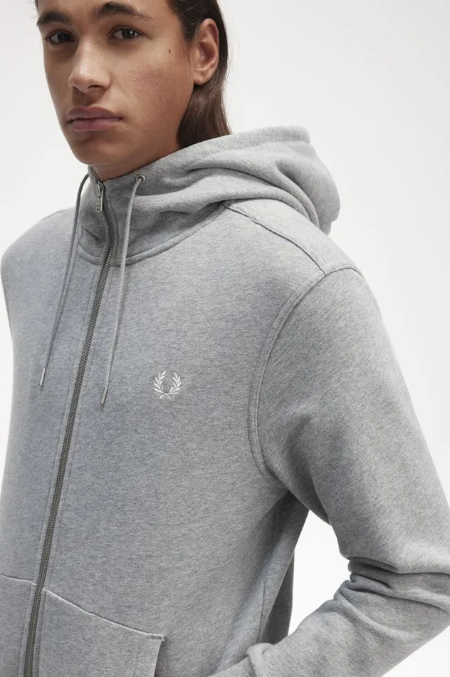Men Hooded Zip Through Sweatshirt Steel Marl Fred Perry Sweatshirts