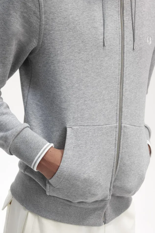 Men Hooded Zip Through Sweatshirt Steel Marl Fred Perry Sweatshirts