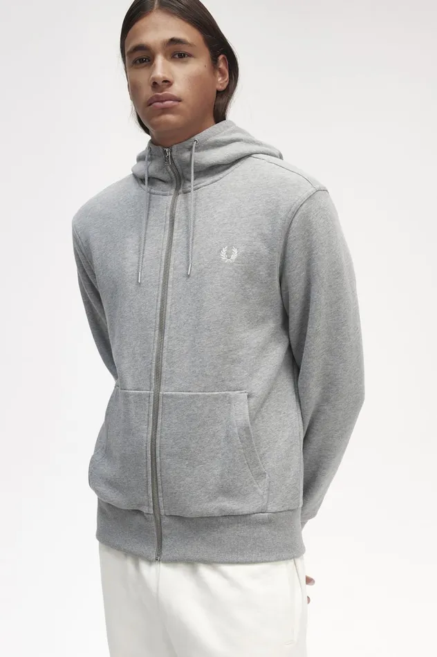 Men Hooded Zip Through Sweatshirt Steel Marl Fred Perry Sweatshirts