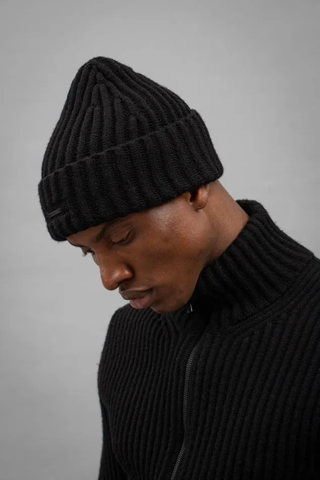 Men Hybrid Rib Beanie Stretch Wool Black Norse Projects Beanies