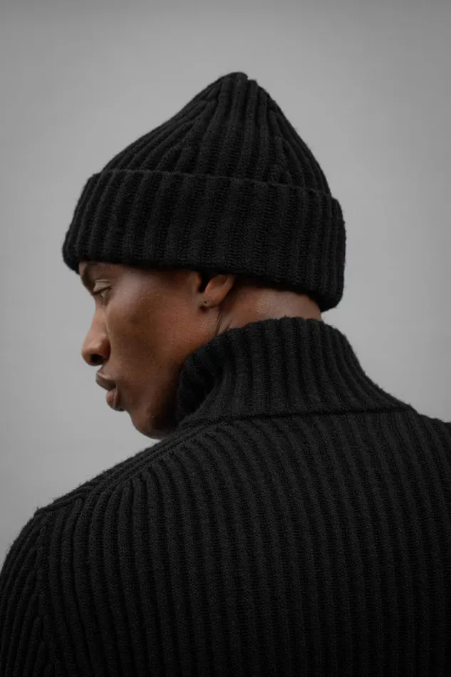 Men Hybrid Rib Beanie Stretch Wool Black Norse Projects Beanies