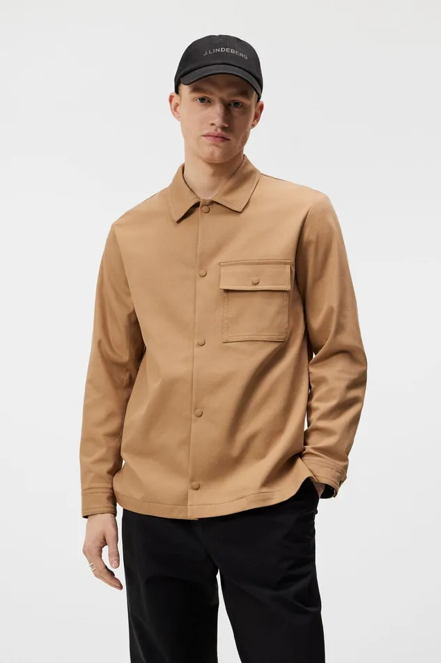 Men Jason Buttoned Cotton Stretch Tiger Brown JLindeberg Overshirts