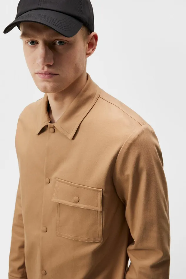 Men Jason Buttoned Cotton Stretch Tiger Brown JLindeberg Overshirts Men Jason Buttoned Cotton Stretch Tiger Brown JLindeberg Overshirts