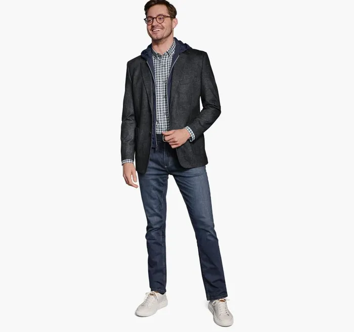 Men Johnston and Murphy Blazers Removable HoodedBib Knit Blazer Charcoalnavy Men Johnston and Murphy Blazers Removable HoodedBib Knit Blazer Charcoalnavy