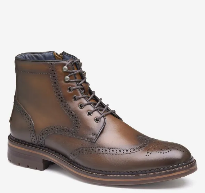 Men Johnston and Murphy Boots XC Flex Connelly Wingtip Boot Tan Full Grain