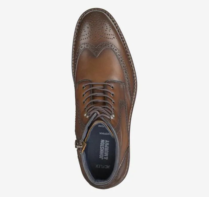 Men Johnston and Murphy Boots XC Flex Connelly Wingtip Boot Tan Full Grain