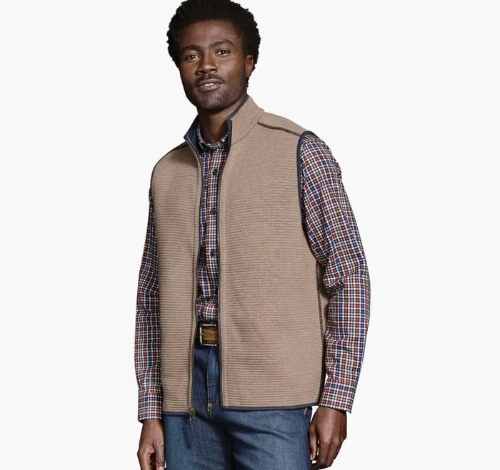 Men Johnston and Murphy Coats Jackets and Vests Reversible Channel Quilted Vest Brown Heathernavy
