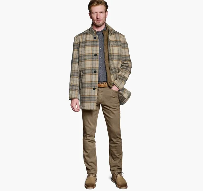 Men Johnston and Murphy Coats Jackets and Vests Upton Car Coat Tan Plaid