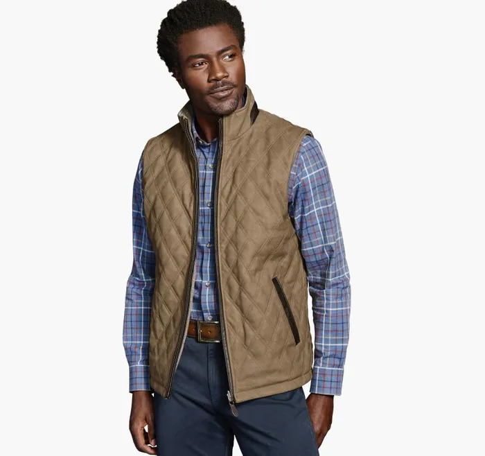 Men Johnston and Murphy Coats Jackets and Vests Upton Reversible Vest Camellight Brown