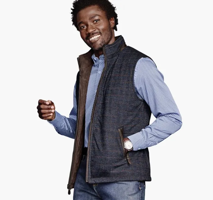 Men Johnston and Murphy Coats Jackets and Vests Upton Reversible Vest Navy Plaidbrown